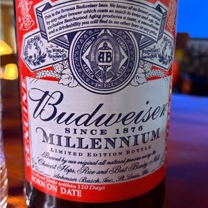 Vintage Budweiser Millennium Edition Red and White Bottle